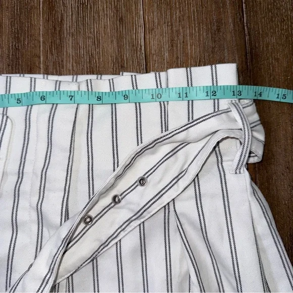 Free People Ultra High Rise Wide Leg Crop Pant White Striped Boho Pants Belted - Picture 4 of 11